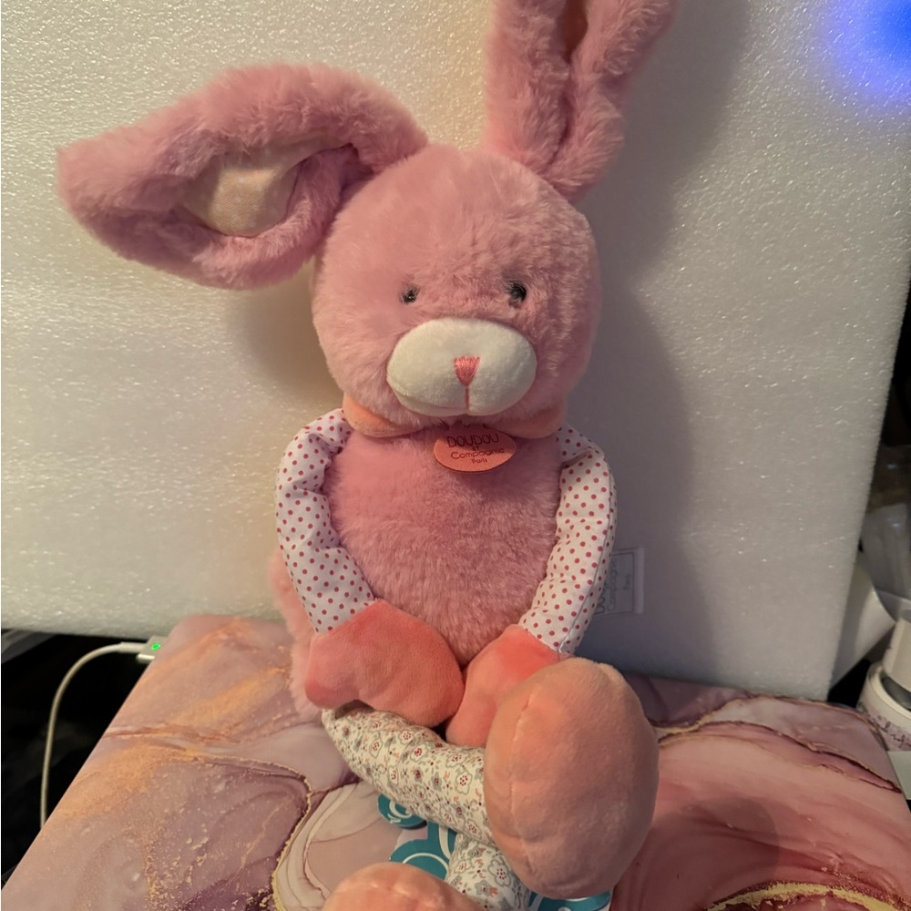 Doudou ET Compagnie Paris France Pink Bunny Plush 16”